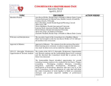 CONSORTIUM FOR A HEALTHIER MIAMI-DADE Executive Board April 8, 2013 TOPIC