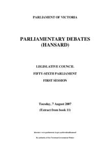 PARLIAMENT OF VICTORIA  PARLIAMENTARY DEBATES (HANSARD)  LEGISLATIVE COUNCIL