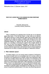 Philosophical Issues, 23, Epistemic Agency, 2013  WHY WE CANNOT RELY ON OURSELVES FOR EPISTEMIC IMPROVEMENT  Kristoffer Ahlstrom-Vij