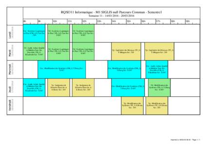 RQSI311 Informatique - M1 SIGLIS null Parcours Commun - Semestre1 Semaine8h 9h