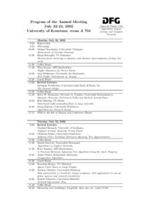 Program of the Annual Meeting July 22-24, 2002 University of Konstanz, room A