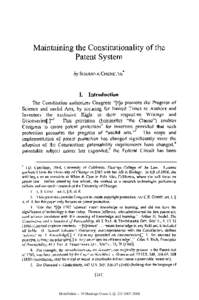 Maintaining the Constitutionality of the Patent System by SUSANNA CHENETTE*