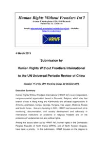 Human Rights Without Frontiers Int’l Avenue d’Auderghem 61/16, 1040 Brussels Phone/Fax: Email:  – Website: http://www.hrwf.net