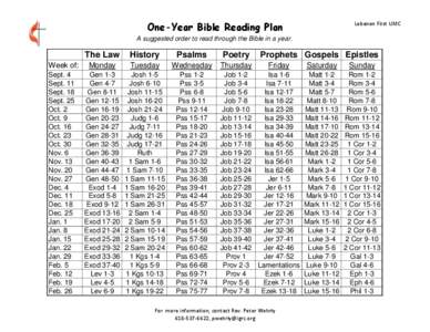 One-Year Bible Reading Plan  Lebanon First UMC