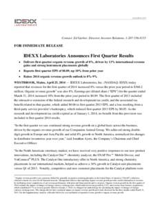 IDEXX Laboratories Announces First Quarter Results