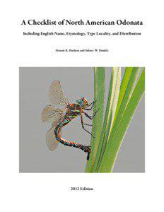 A Checklist of North American Odonata Including English Name, Etymology, Type Locality, and Distribution
