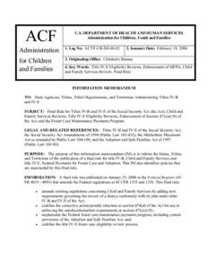 ACF  U.S. DEPARTMENT OF HEALTH AND HUMAN SERVICES Administration for Children, Youth and Families  Administration