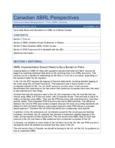 Canadian XBRL Perspectives Advanced Data Management - From XBRL Canada SECOND EDITION, VOL 5 NOVEMBER, 2012