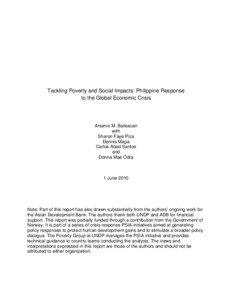 Tackling Poverty and Social Impacts: Philippine Response to the Global Economic Crisis
