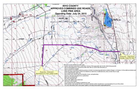 INYO COUNTY APPROVED COMBINED USE ROADS LONE PINE AREA Opending Date: July 24, 2015  Route No. 1 Start Point