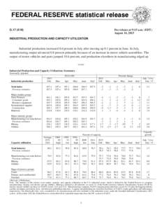 FEDERAL RESERVE statistical release GFor release at 9:15 a.m. (EDT) August 14, 2015