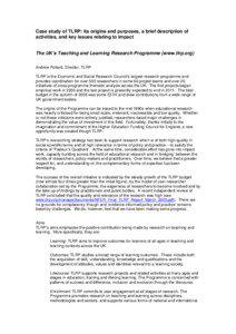 Teaching and Learning Research Programme / Research / Andrew Pollard / Higher Education Funding Council for England / London Knowledge Lab / Mary James / Education / Education in the United Kingdom / Teaching