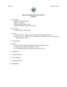 6:30 p.m.  January 3, 2012 REGULAR MEETING OF COUNCIL AGENDA