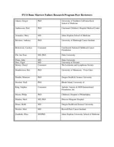 FY11 Bone Marrow Failure Research Program Peer Reviewers       Adams, Gregor