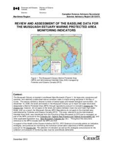 Review and Assessment of the Baseline Data for the Musquash Estuary Marine Protected Area Monitoring Indicators