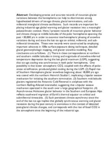 Abstract: Developing precise and accurate records of mountain-glacier variations between the hemispheres can help to discriminate among hypothesized drivers of ice-age climate, glacial terminations, and submillennial int