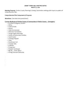 GRANT TOWN HALL MEETING NOTES March 22, 2010 Meeting Purpose: Perkins County Planning & Zoning Commission seeking public input on update of Comprehensive Plan. Comprehensive Plan Components & Purpose: Attendees: (See att