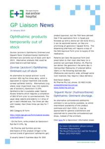 GP Liaison News 15 January 2015 Ophthalmic products temporarily out of stock
