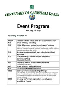 Event Program Two very full days Saturday October 19 7.00am 7.15