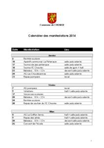 Commune de CHOULEX  Calendrier des manifestations 2014 Date