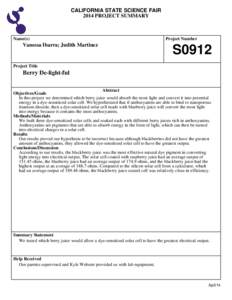 CALIFORNIA STATE SCIENCE FAIR 2014 PROJECT SUMMARY Name(s)  Vanessa Ibarra; Judith Martinez