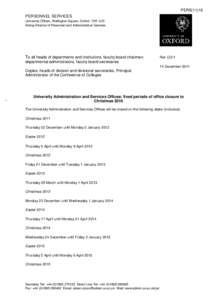 PERS[removed]PERSONNEL SERVICES University Offices, Wellington Square, Oxford OX1 2JD Acting-Director of Personnel and Administrative Services  To all heads of departments and institutions, faculty board chairmen,