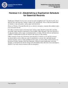 Handout 4.2--Establishing a Duplication Schedule for Essential Records