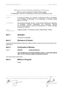 Mid-Western Regional Council  Date: 1 May 2013 Minutes of the Ordinary Meeting of Council Held at the Council Chambers, 86 Market Street, Mudgee
