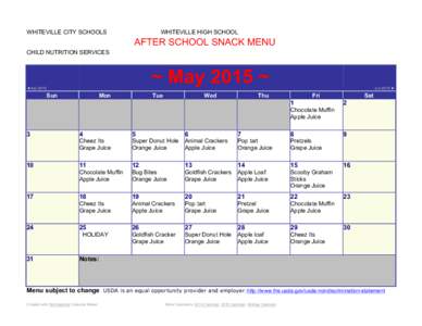   WHITEVILLE CITY SCHOOLS WHITEVILLE HIGH SCHOOL  AFTER SCHOOL SNACK MENU