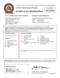 American Society of Crime Laboratory Directors / Laboratory Accreditation Board  ASCLD/LAB-International Program Corresponds to Certificate Number