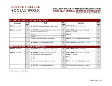 Boston College Graduate School of Social Work - Children, Youth & Families Final Year Curriculum Plan (Sept 2014 Start)
