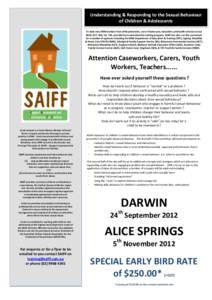 Understanding & Responding to the Sexual Behaviour of Children & Adolescents To date over 2000 workers from child protection, out of home care, education and health services across NSW, ACT, WA, SA, TAS, and QLD have att