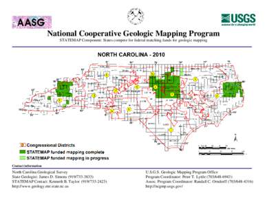 National Cooperative Geologic Mapping Program STATEMAP Component: States compete for federal matching funds for geologic mapping Contact information  North Carolina Geological Survey