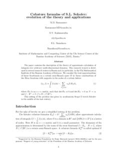 Cubature formulas of S.L. Sobolev: evolution of the theory and applications M.D. Ramazanov [removed]. D.Y. Rakhmatullin [removed]