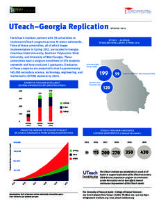 UTeach–Georgia Replication The UTeach Institute partners with 39 universities to implement UTeach programs across 19 states nationwide. Three of these universities, all of which began implementation in Spring 2012, are