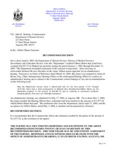 State of Maine Department of Human Services Office of Administrative Hearings 11 State House Station Augusta, Maine[removed]