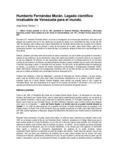 Humberto Fernández Morán. Legado científico invaluable de Venezuela para el mundo. Jorge García Tamayo ( * )