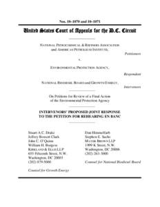 Nos. 10–1070 and 10–1071  United States Court of Appeals for the D.C. Circuit NATIONAL PETROCHEMICAL & REFINERS ASSOCIATION and AMERICAN PETROLEUM INSTITUTE, Petitioners