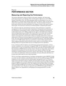 National Archives and Records Administration Performance and Accountability Report, FY 2004 PART 2  PERFORMANCE SECTION