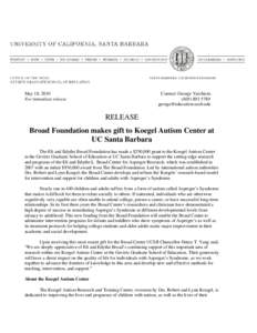 Microsoft Word - Broad Gift to Asperger Center 2010 Press Release.doc