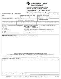 20103 Lake Chabot Road, Castro Valley, CA[removed]East 14th Street, San Leandro, CA[removed]STATEMENT OF CONCERN EMC’s Statement of Concern Policy states: “The appropriate hospital manager or medical staff leader w