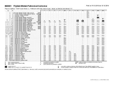 Platí od[removed]do[removed][removed]Frýdek-Místek-Palkovice-Kozlovice Přepravu zajišťuje: ČSAD Frýdek-Místek a.s., Politických obětí 2238, [removed]Frýdek - Místek, tel[removed], [removed]km