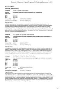 Summary of Discovery Projects Proposals for Funding to Commence inNew South Wales University of Wollongong DP1096429