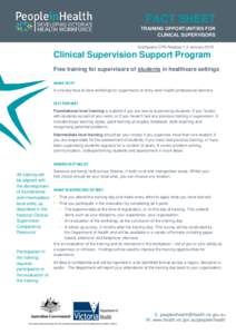 FACT SHEET TRAINING OPPORTUNITIES FOR CLINICAL SUPERVISORS Grampians CTN Release 1.5 January[removed]Clinical Supervision Support Program