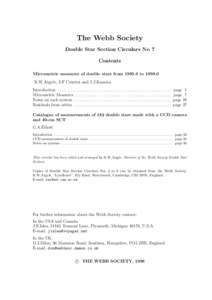 The Webb Society Double Star Section Circulars No 7 Contents Micrometric measures of double stars fromtoR.W.Argyle, J-F Courtot and J.J.Kaznica Introduction . . . . . . . . . . . . . . . . . . . . . . . .