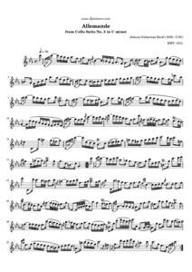www.flutetunes.com  Allemande from Cello Suite No. 5 in C minor Johann Sebastian Bach (1685–1750) BWV 1011