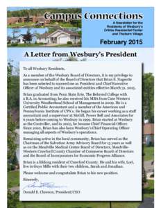 A Newsletter for the Residents of Wesbury’s Cribbs Residential Center and Thoburn Village  February 2015