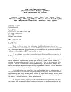 STATE ATTORNEYS GENERAL A Communication From the Chief Legal Officers Of the Following States and Territories: Arkansas * Connecticut * Delaware * Idaho * Illinois * Iowa * Kansas * Maine Maryland * Michigan * Mississipp