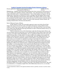 Southern Campaign American Revolution Pension Statements & Rosters Pension application of Robert Lemon (Lamon) S16916 fn49NC [sic PA] Transcribed by Will Graves[removed]Methodology: Spelling, punctuation and/or grammar 