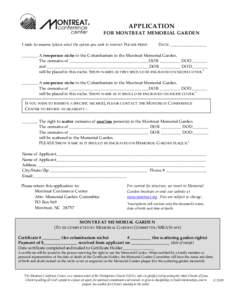 APPLICATION FOR MONTREAT MEMORIAL GARDEN I wish to reserve (please select the option you wish to reserve): PLEASE PRINT